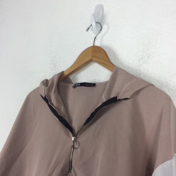 Zara Oversized Hoodie Lightweight Half Zip Jacket Small Funnel Neck Pouch Pocket - Picture 7 of 16